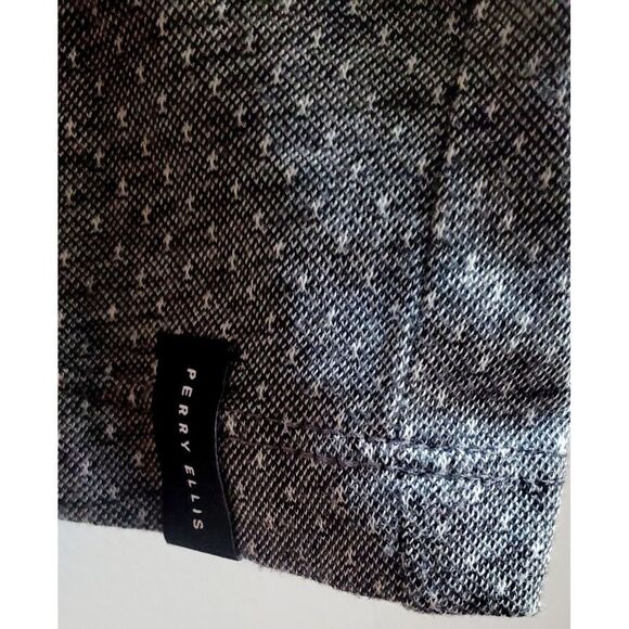 Perry Ellis Men's LG Polo Shirt Black/ White Dobby Pattern Metal Zip Pull - Picture 8 of 15